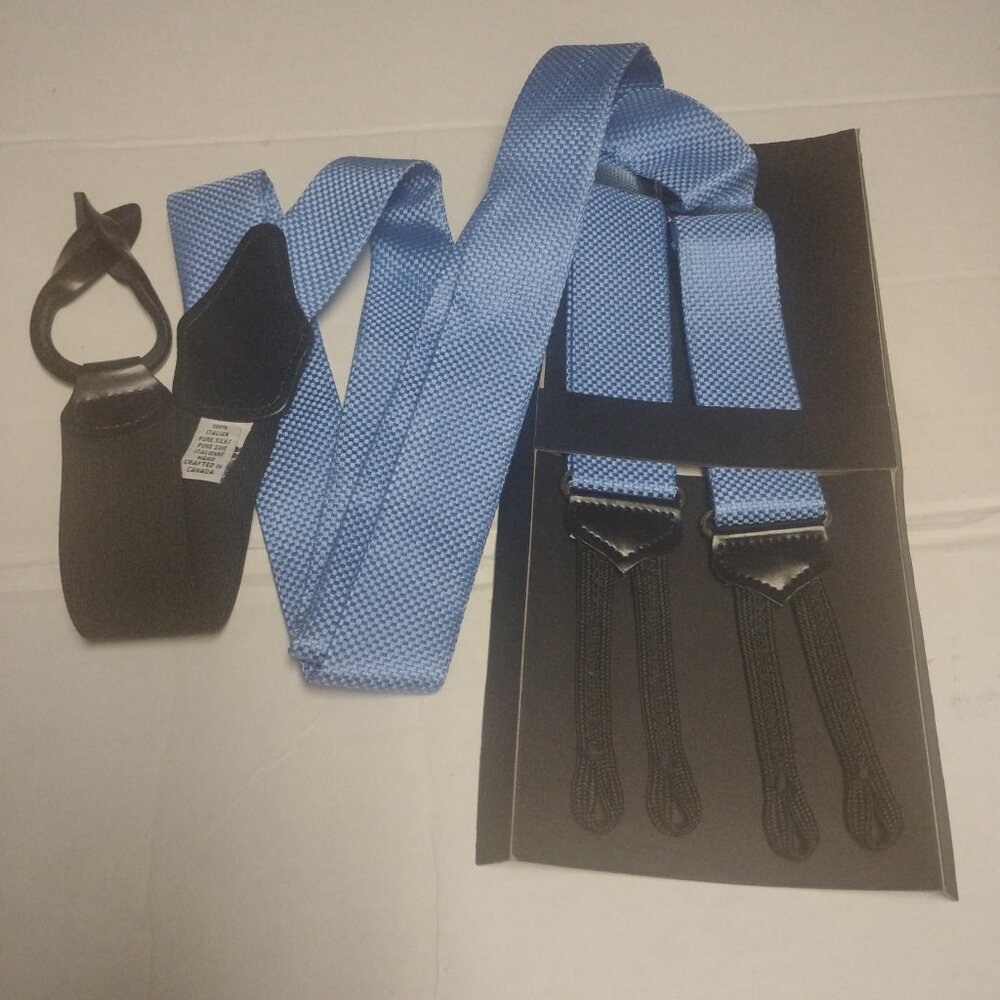 ❤️NEW IN BOX DION NECKWEAR Suspenders Light Blue 100% Pure Italian Silk